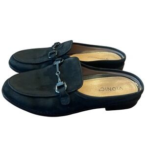 Vionic Salie Black Suede Horsebit Mule Loafers Womens 9 Round Toe Backless Shoes